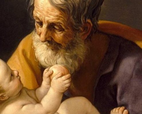 Dipinto che ritrae San Giuseppe che regge in braccio il bambinello