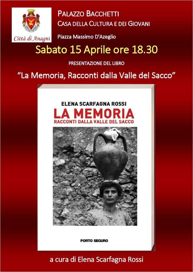 Locandina presentazione del libro La Memoria, Racconti dalla Valle del Sacco